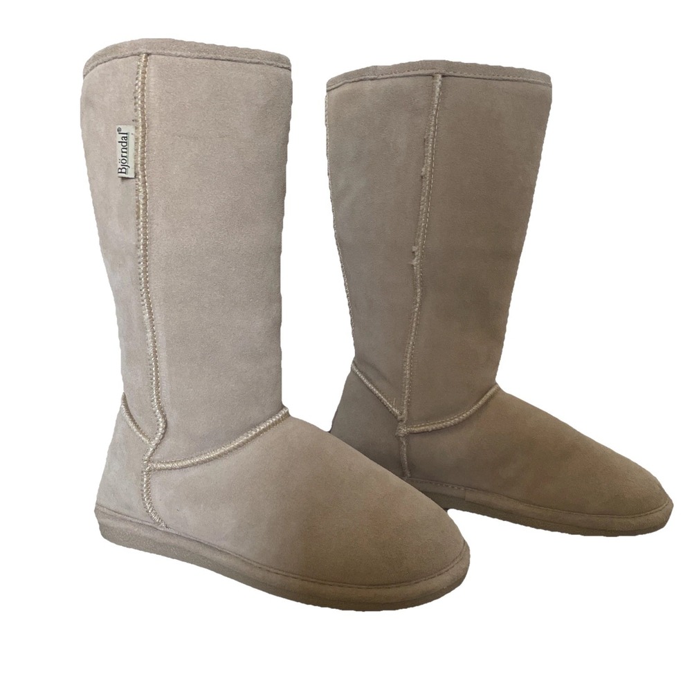 Bjørndal Women's 8 Zoe Genuine Sheepskin Lined Suede Tan Tall Winter Cozy Boots
